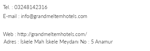 Grand Meltem Hotel telefon numaralar, faks, e-mail, posta adresi ve iletiim bilgileri